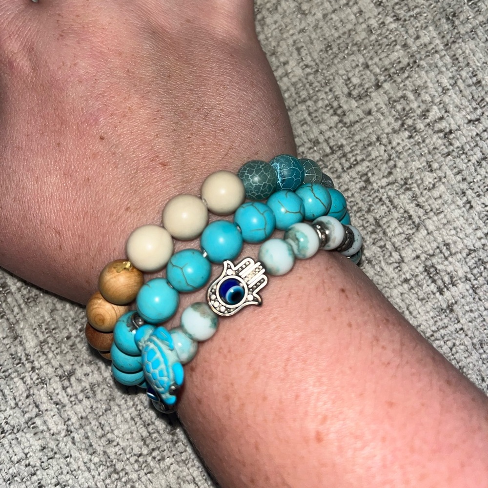 ❤️‍🔥BOGO FREE Anthropologie Boho Beachy Summer Bracelet Set Quartz Evil Eye